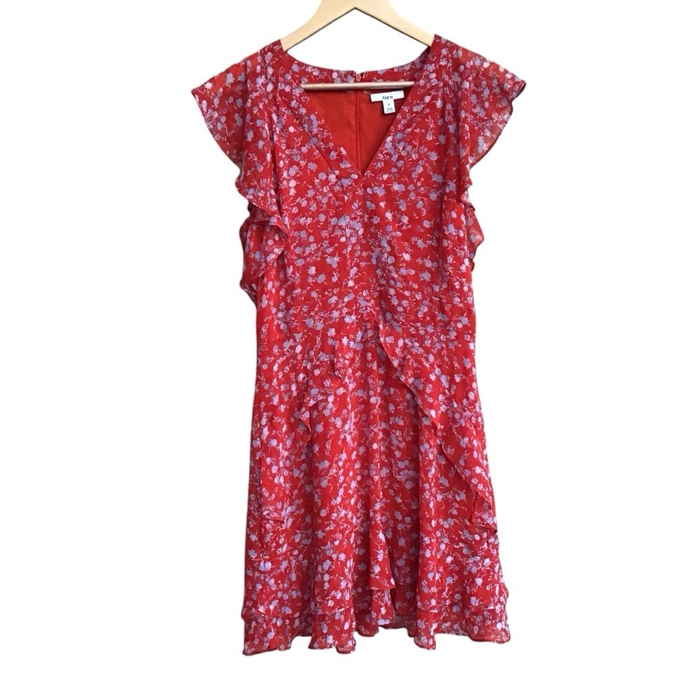 Bar 111 Red Blue Floral Ruffle Mini Dress Size 6 NEW